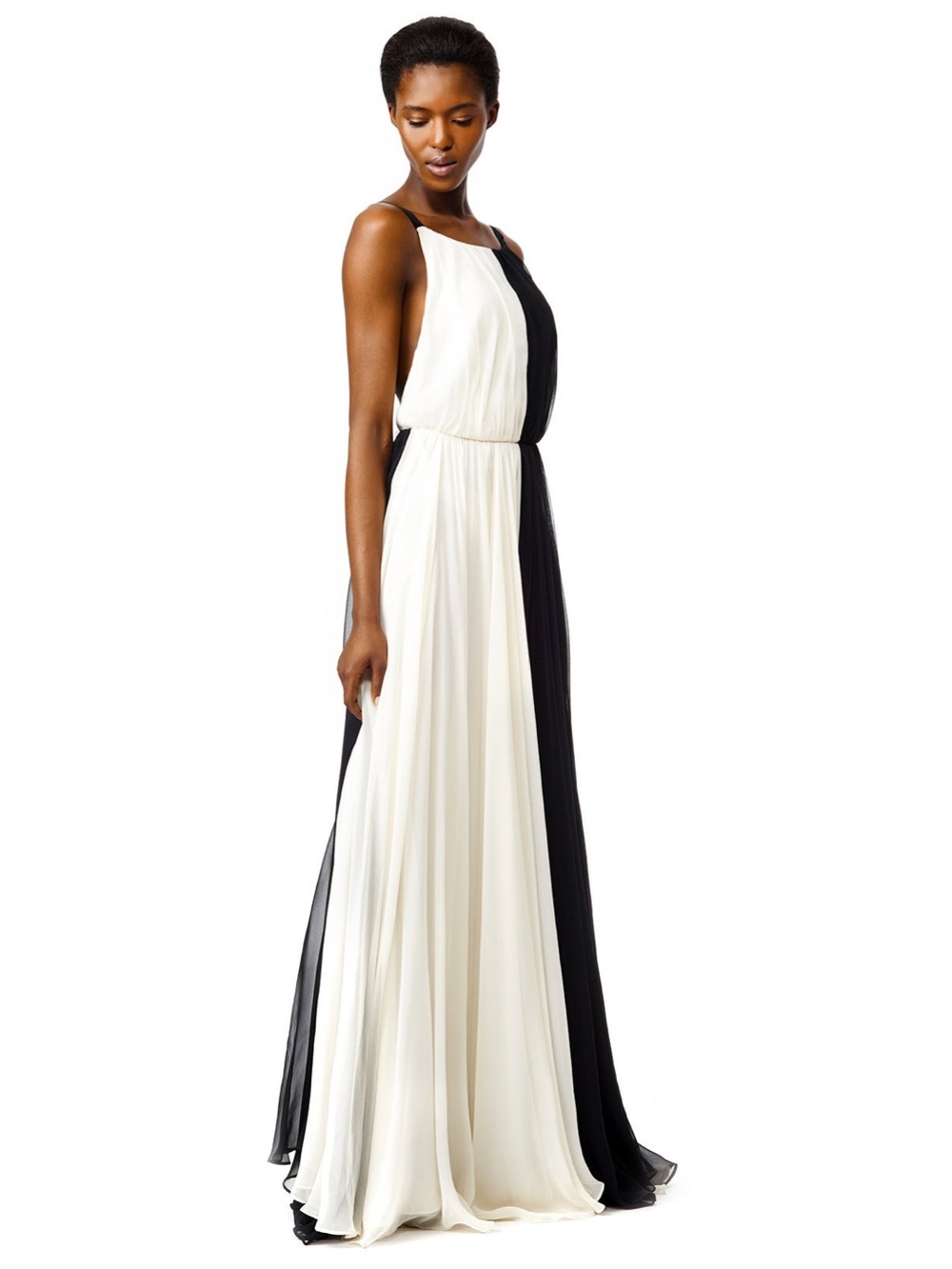 Milly Black and Cream Contrast Evening Dress - Picture 3 of 12